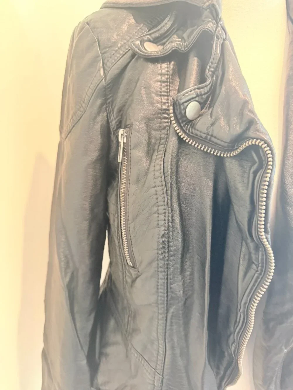 Free People Hooded Vegan Leather Moto Jacket - Black Sz 8